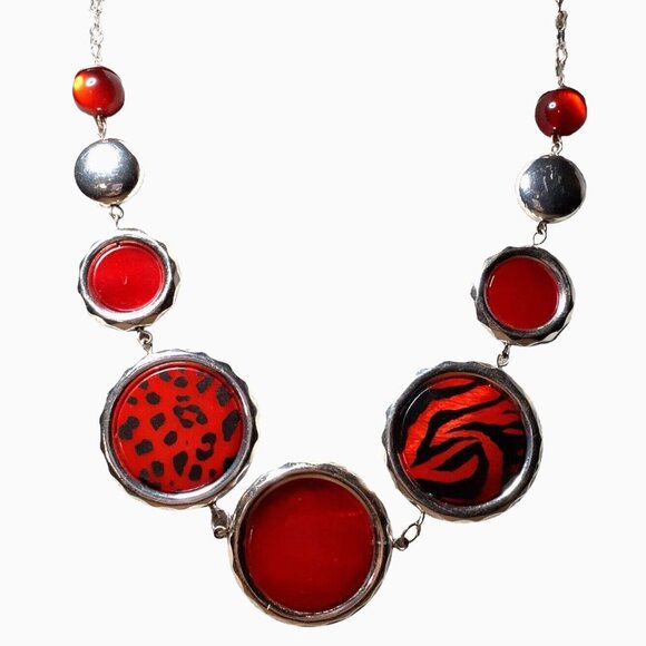 Necklace Large Red Disc Zebra Stripe Leopard Spot Christmas Valentine - Picture 3 of 10